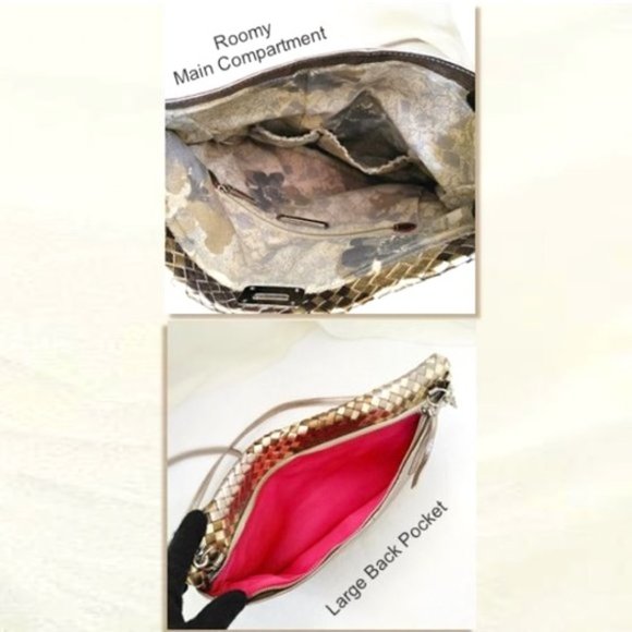 ELLIOTT LUCCA 3in1 Bag Metallic Gold Weaved Leather Clutch Shoulder Bag … - Picture 7 of 12